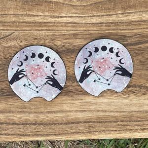 Celestial Floral Moon Phases Car Coasters 2 Pack